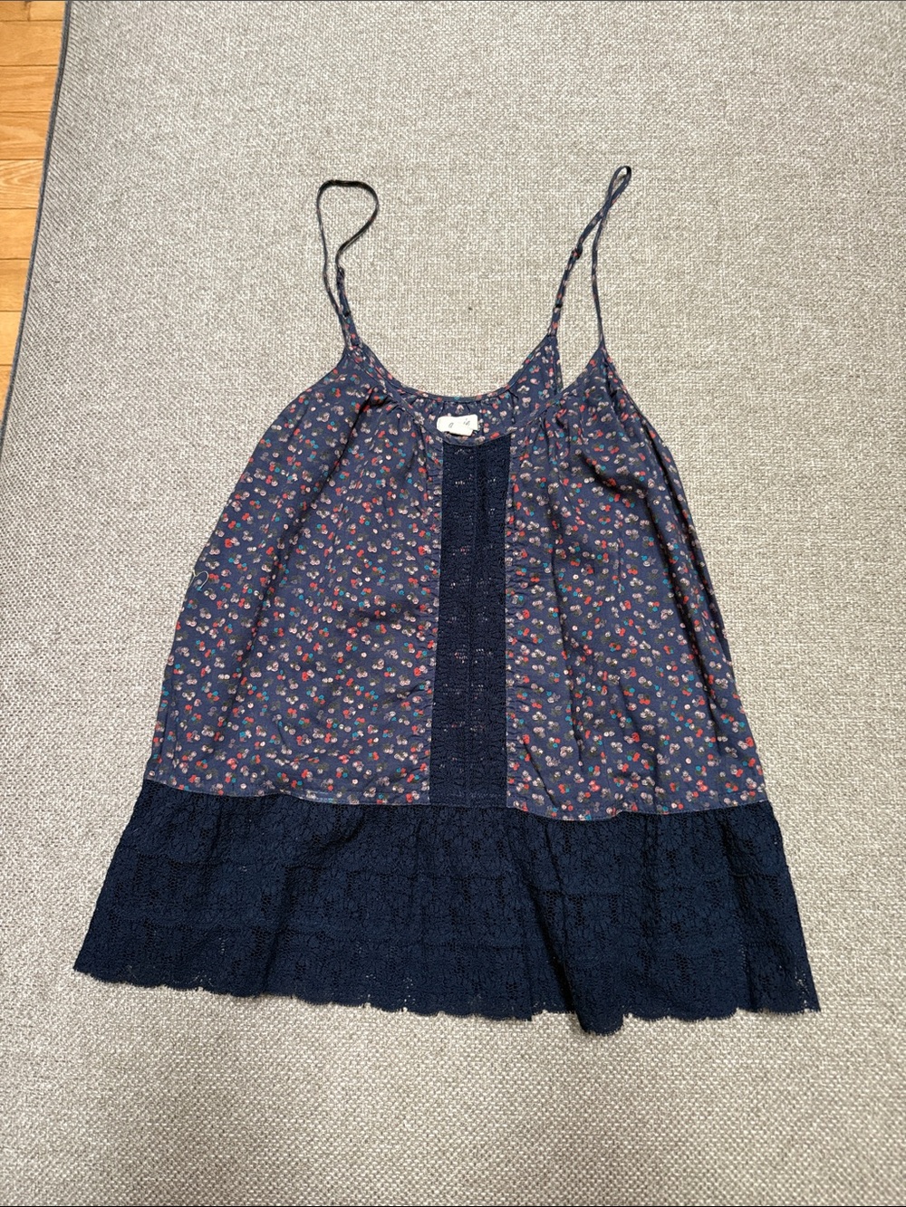 aerie Navy Floral Lace-Front Cami with Multicolor Dots